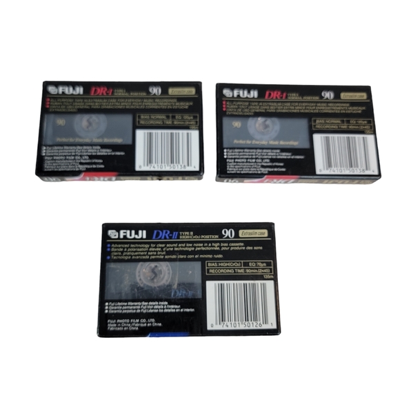 FUJI High Bias Audio Cassete Blank Media 90 Min Set of (2) DR-1 & (1) DR-2 NIP - Picture 5 of 8